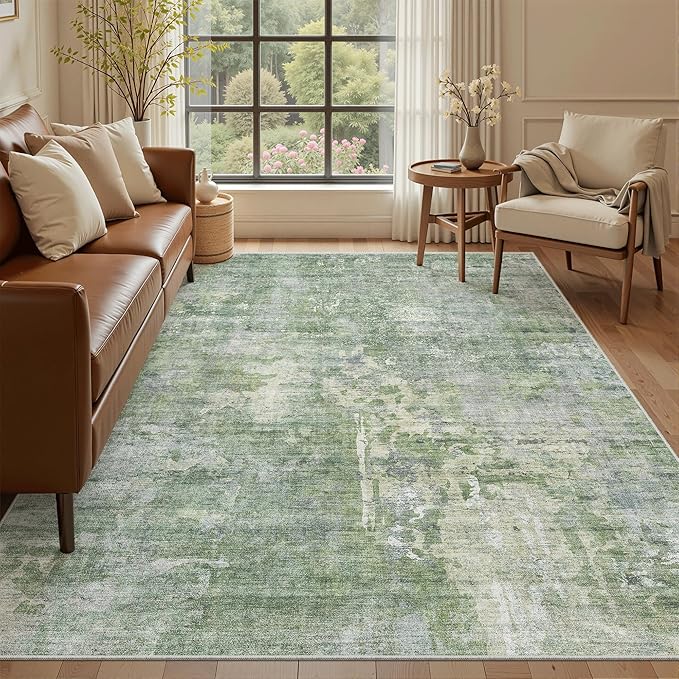 7x9 Area Rug for Living Room Washable Abstract Vintage Soft Thin Indoor Floor - Image 2