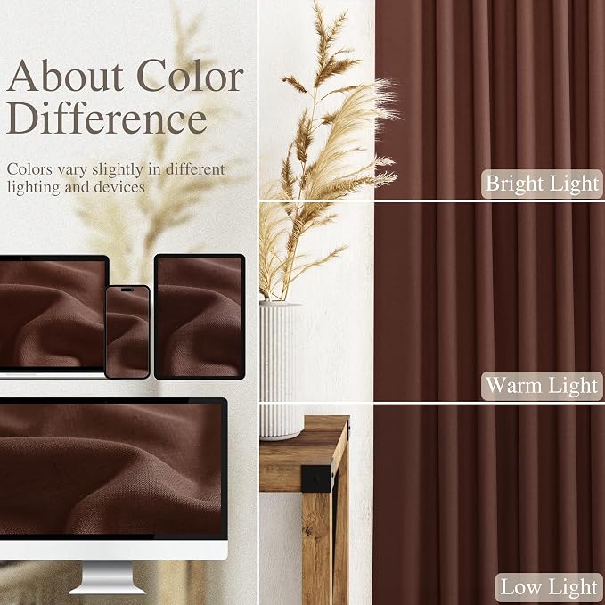 Nanspring Rustic Brown Linen Curtains 108 Inches Long - Image 3