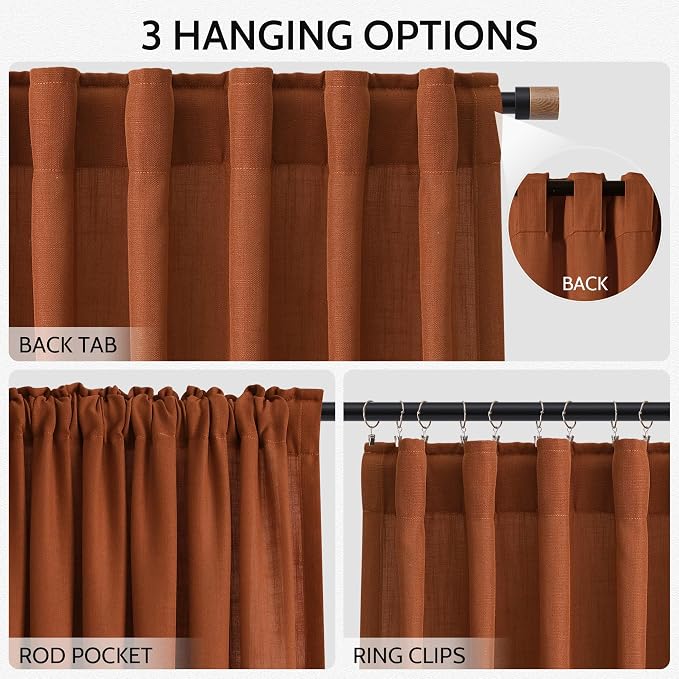 Rust Linen Curtains 108 Inches Long - Image 2
