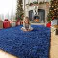 Amdrebio Navy Blue Area Rugs for Boys Bedroom, Fluffy Shag Furry Bedside Rug by Amdrebio