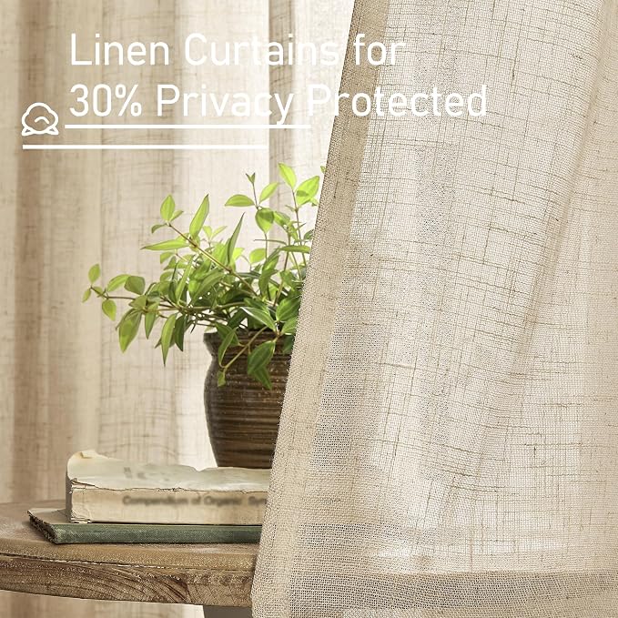 LAMIT Brown Linen Curtains 45 Inches Long 2 Panels, Light Filtering Panels Back - Image 5