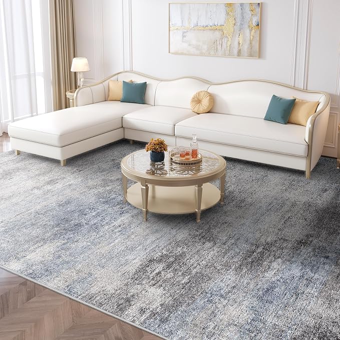 Washable Abstract 10x14 Area Rug: Low Pile and Non-Slip Rubber Backing Modern - Image 2
