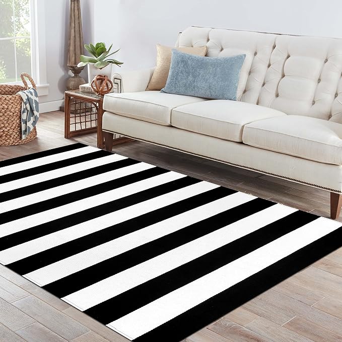 IOHOUZE Black White Striped Rug -4x6 Front Door Mats Outdoor, Washable Rug - Image 9