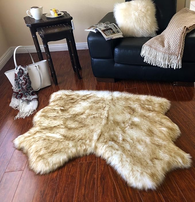 Free Shape Luxury Soft Fluffy Shag Area Rug Double Side by Side 3'x4', 90x120cm by LAMBZYRUGS