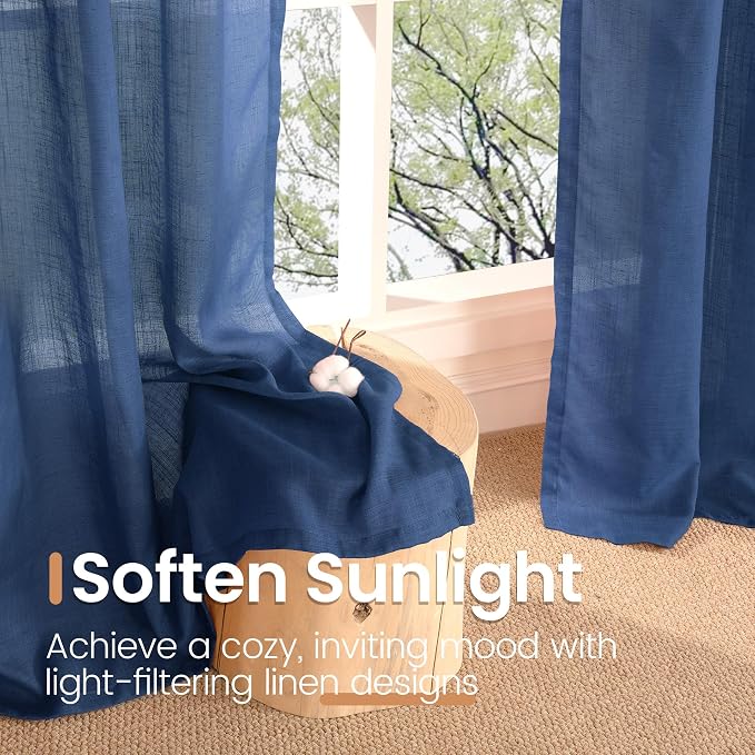 BGment Short Navy Blue Semi Sheer Curtains 40 Inch Length - Image 4