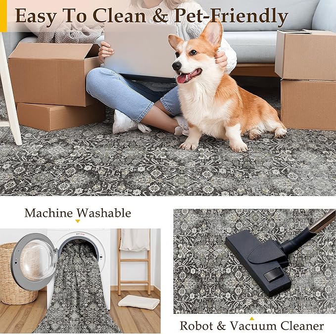 PureCozy Black Runner Rug 2x8 Vintage Area Carpet Hallway Long Indoor Kitchen - Image 5