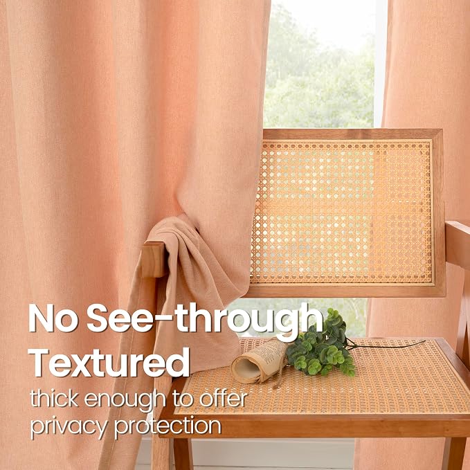 BGment Peach Linen Curtains for Living Room 90 Inch Length 2 Panels Set - Image 3