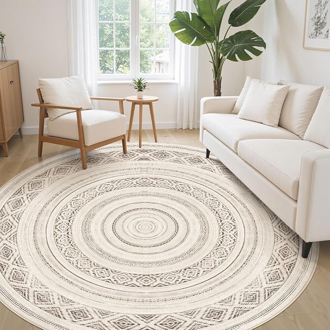 cotiled 8x8 Round Area Rug Living Room: Washable Boho Rugs - Image 3