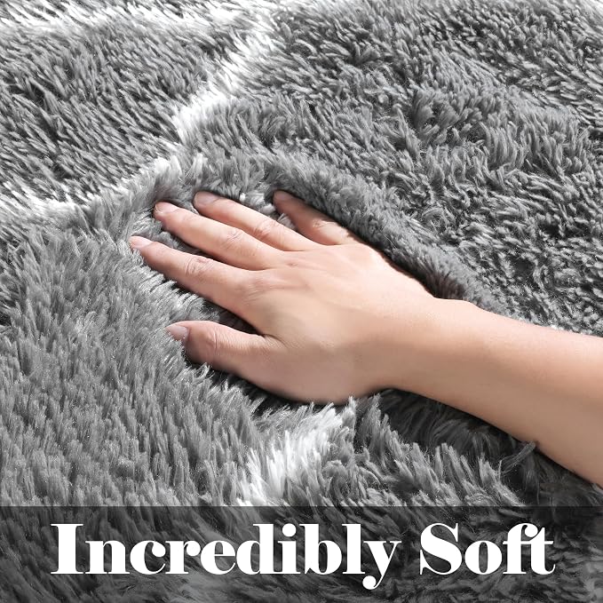 ONASAR 8x10 Area Rugs for Living Room, Fluffy Grey and White Bedroom Rug - Image 3