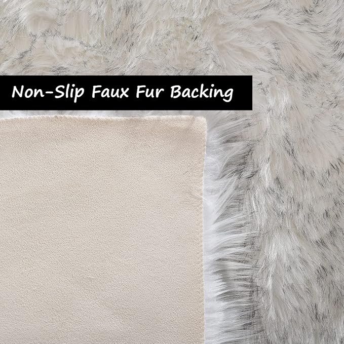Goolela Faux Sheepskin Fur Rug 4x6 Fluffy Fuzzy Furry Carpet White - Image 4