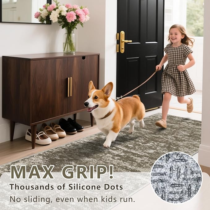 Abstract Washable Runner Rug 2x6, Woven Non-Shedding Thin Runners - Image 9