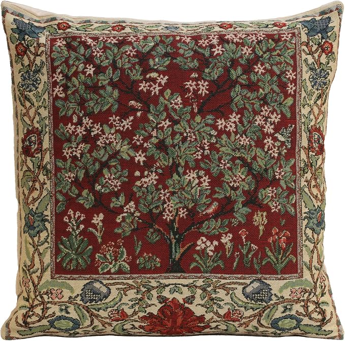 C Charlotte Home Furnishings Inc Tree of Life Red Belgian Cushion Cover - 16 by CCharlotteHomeFurnishings