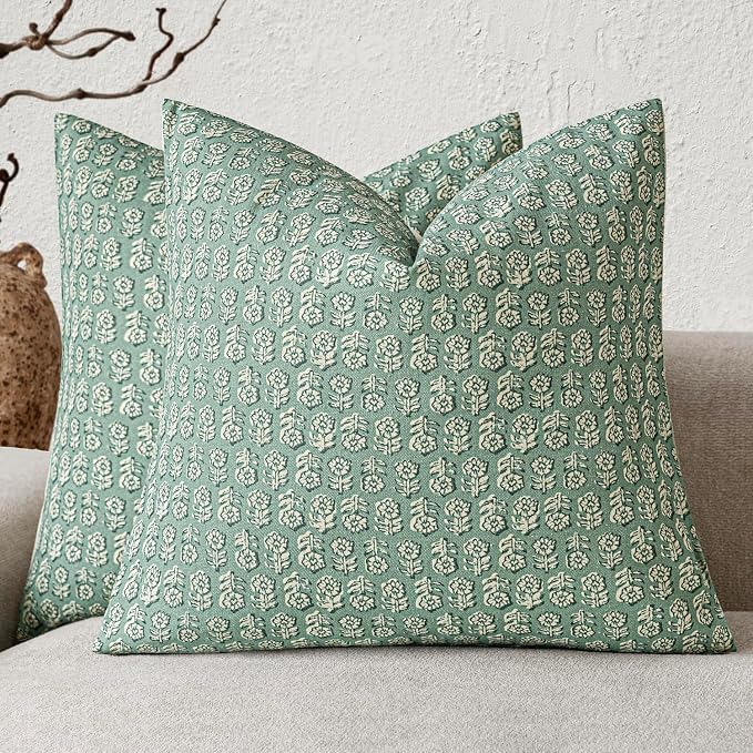 Foindtower Set of 2 Decorative Neutral Floral Print Throw Pillow Covers Vintage by Foindtower
