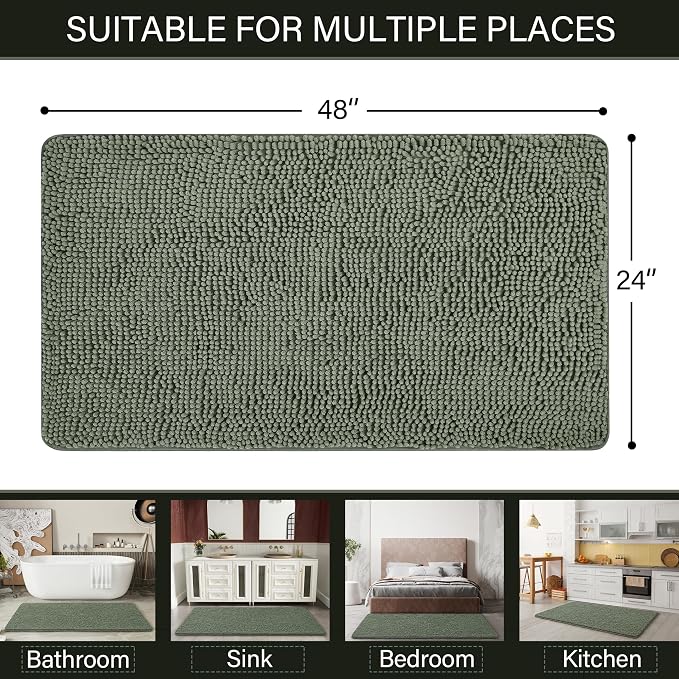 LOCHAS Luxury Bathroom Rug Shaggy Bath Mat 24 x 48 Inch, Washable Non Slip Bath - Image 2