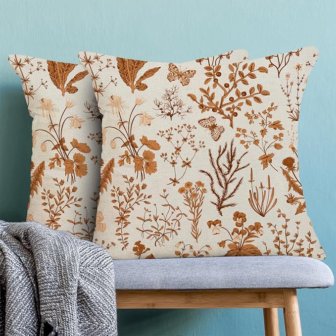 AEIOAE Fall Pillow Covers 24x24 Inch Set of 2, Burnt Orange Wild Flower Plant - Image 2