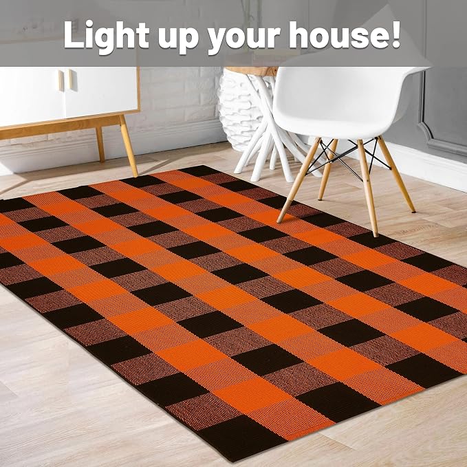 IOHOUZE Fall Buffalo Plaid Check Rug Outdoor Doormat 3x5 Ft Washable Woven - Image 9