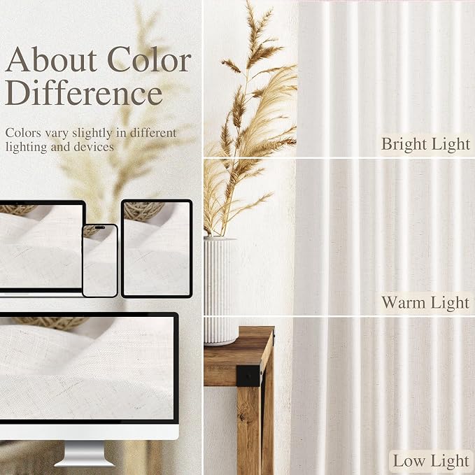 Nanspring Ivory White Curtains 80 Inches Length - Image 5