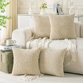 Set of 4 Beige Decorative Throw Pillow Covers 22x22 Inch Corduroy Pillow Covers by Cozoomy