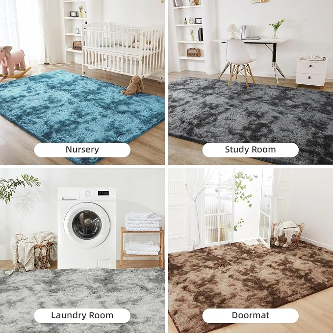 Litanika 6x9 Shag Area Rug for Living Room Bedroom, Tie-Dyed Blue High Pile - Image 7