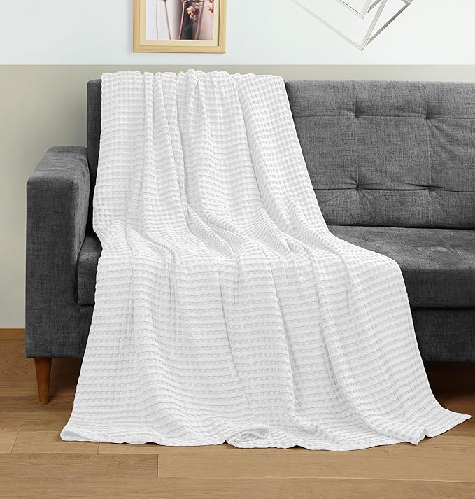 Utopia Bedding White 100% Cotton Waffle Blanket 300 GSM Soft Lightweight by UTOPIABEDDING