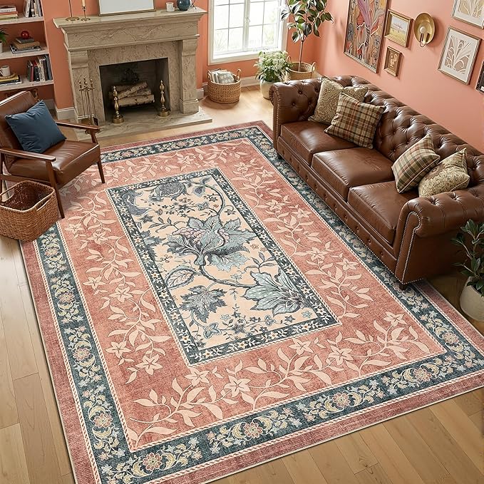 GarveeHome Terracotta Teal 2x6 Washable Kitchen Runner Rugs Non Slip Provence - Image 4