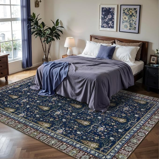 Tangsoo 5x7 Washable Area Rug for Living Room, Non Slip Vintage Boho Blue - Image 2