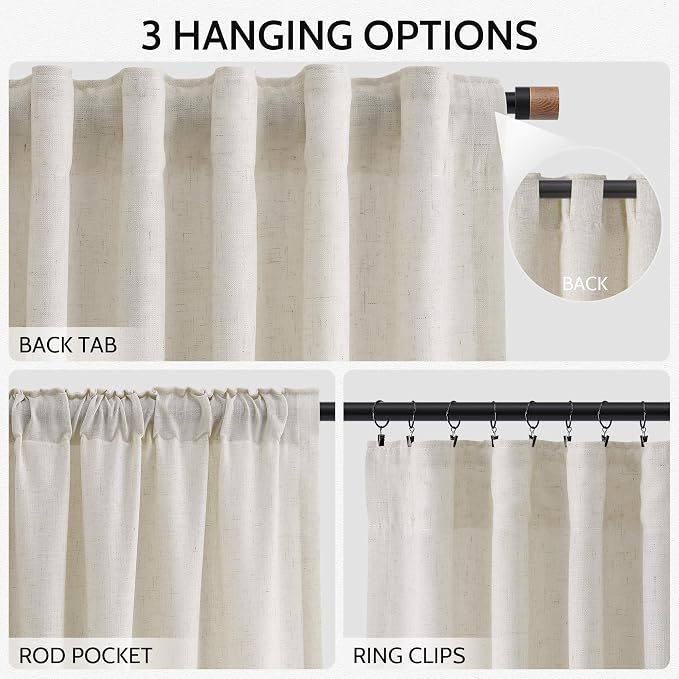Nanspring Mousse White Linen Curtains 96 Inches Long - Image 2