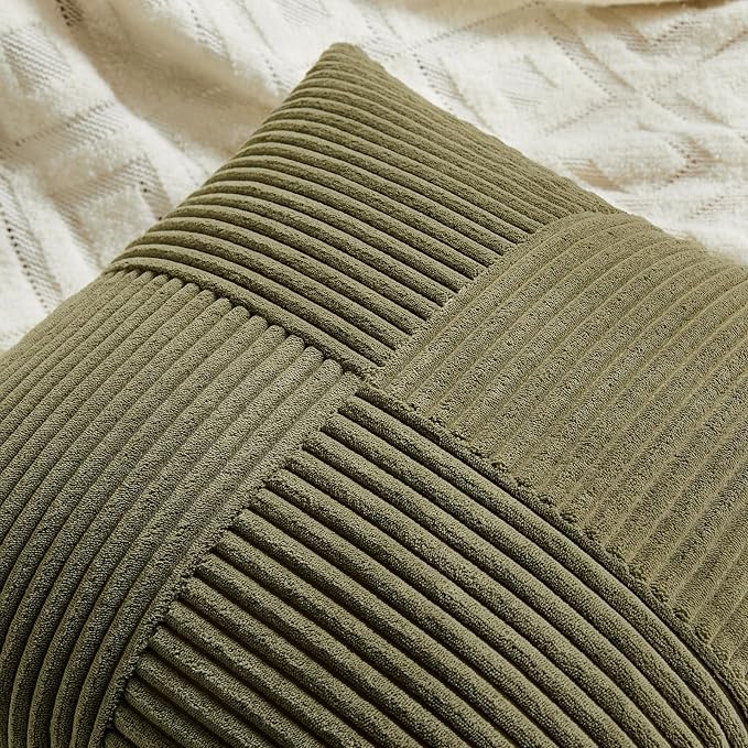 Fancy Homi 2 Packs Olive Green Euro Decorative Throw Pillow Covers 28x28 Inch - Image 3