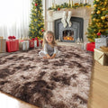 Amdrebio Tie-Dyed Brown Rugs for Bedroom Living Room, 5x7 Fluffy Shaggy Plush by Amdrebio