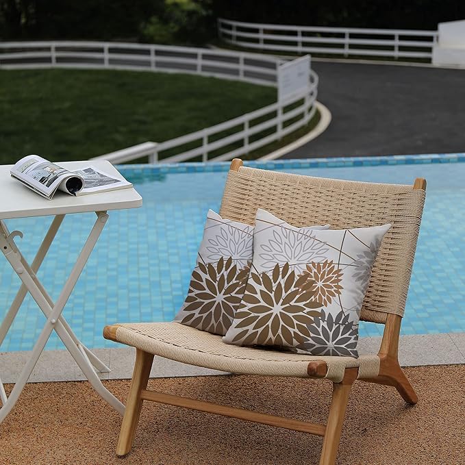 DFXSZ Brown Grey Outdoor Pillow Cover 16X16 Inch Set of 2 Outdoor Waterproof - Image 3