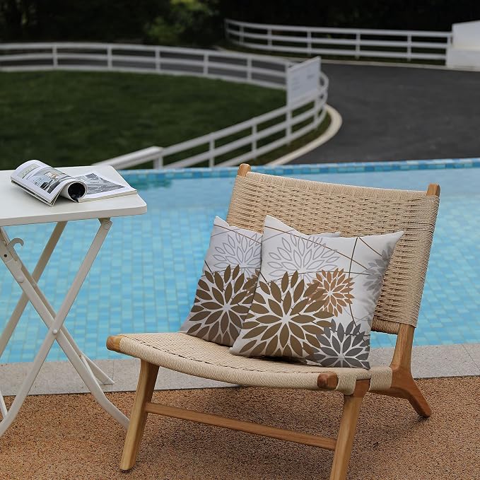 DFXSZ Brown Grey Outdoor Pillow Cover 18X18 Inch Set of 2 Outdoor Waterproof - Image 3