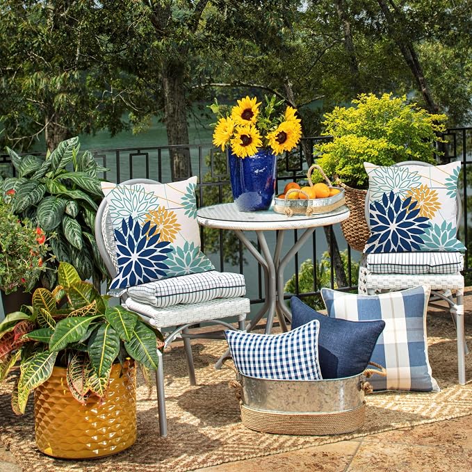 DFXSZ Dark Blue and Light Green Floral Pillow Covers 16x16 Set of 2 Outdoor - Image 6
