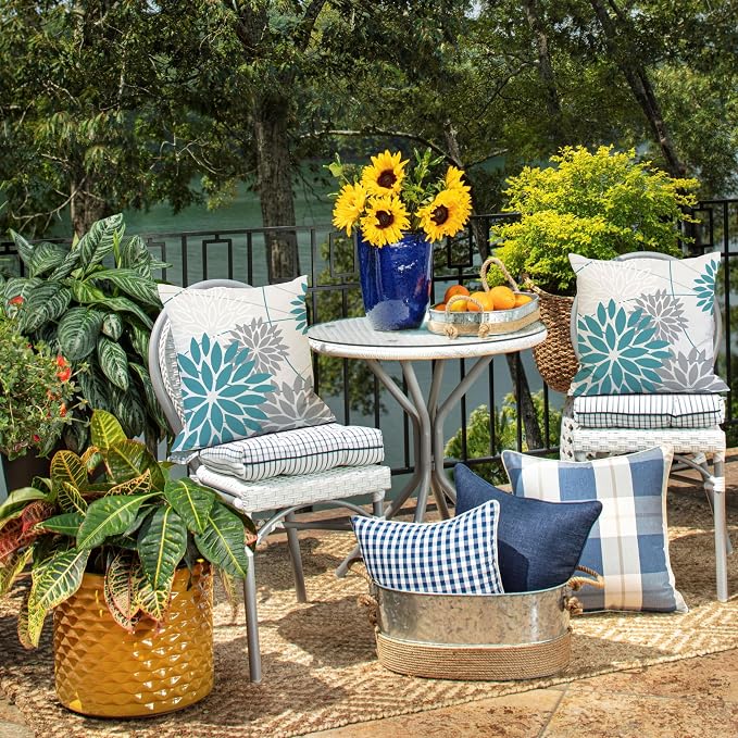 DFXSZ Blue and Grey Floral Pillow Covers 16x16 Set of 2 Outdoor Waterproof - Image 6