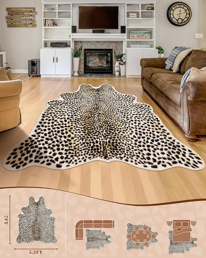 Leopard Rug Cheetah Print Carpet: 5.2x7ft Large Faux Skin Mat Animal Print Area - Image 2