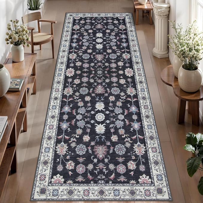 Tangsoo Washable Runner Rug for Hallway Non Slip, 2.6x8 Boho Floral Vintage by Tangsoo
