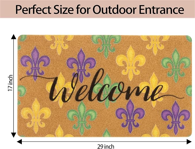 FGSS Mardi-Gras Fleur-De-Lis Welcome-Doormat Outdoor-Entrance - Image 3