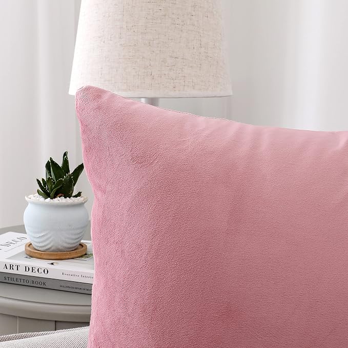 NiNi ALL Decorative Throw Pillow Covers Velvet 22x22 Inch Pack of 2 Pink - Image 3