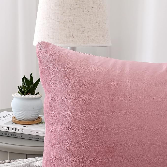 NiNi ALL Decorative Throw Pillow Covers Velvet 26x26 Inch Pack of 2 Pink - Image 3