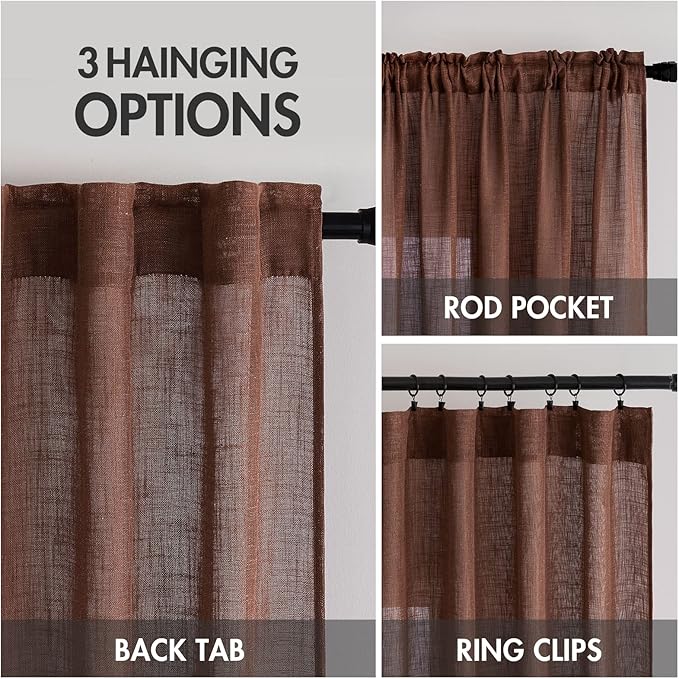 MIULEE Chocolate Brown Linen Curtains 84 Inch Length - Image 3