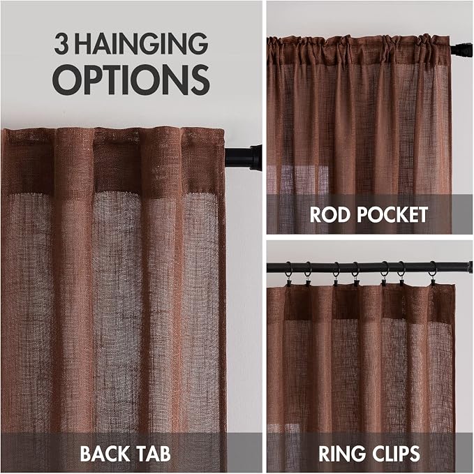 MIULEE Chocolate Brown Linen Curtains 96 Inch Long - Image 3
