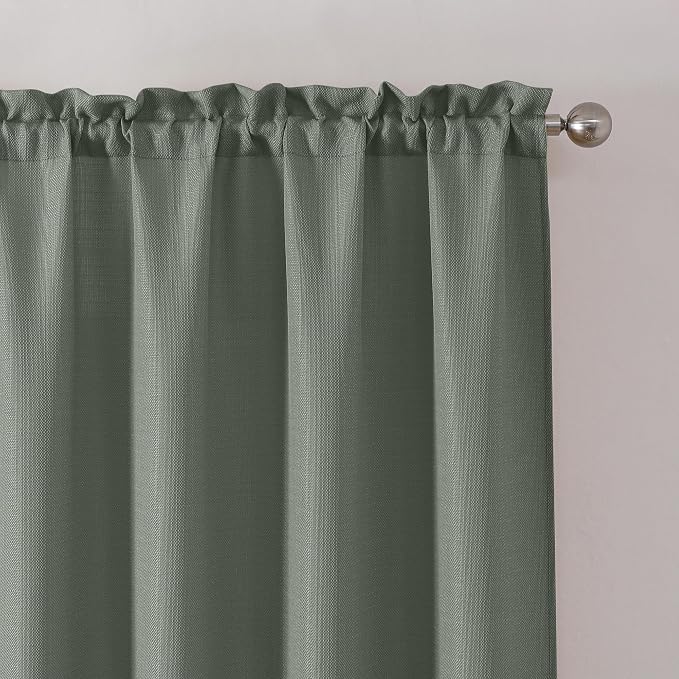 Chyhomenyc Bennet Olive Green Window Valance, Faux Linen Slub Textured Semi - Image 4