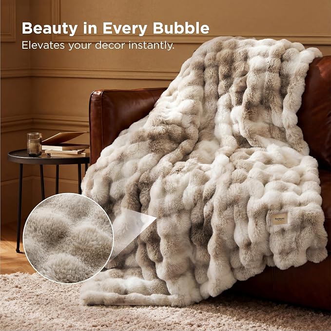 Bedsure GentleSoft Fluffy Fuzzy Tie-dye Taupe Throw Blanket - Image 2