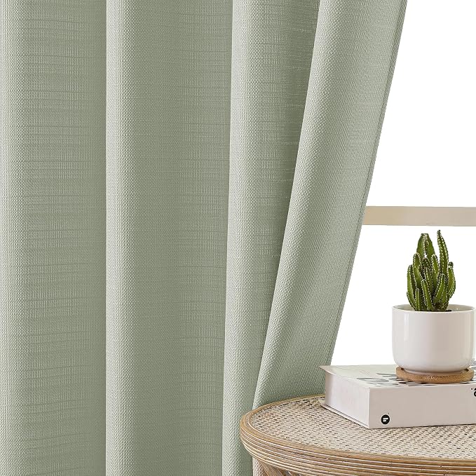 Chyhomenyc Bennet Light Green Curtains 54 Inch Length 2 Panels, Faux Linen - Image 8