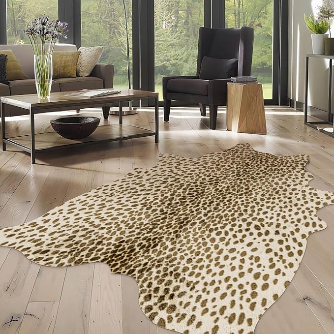 Leopard Print Rug, Animal Print 5.2x6.2 Feet Cowhide Rug - Image 3
