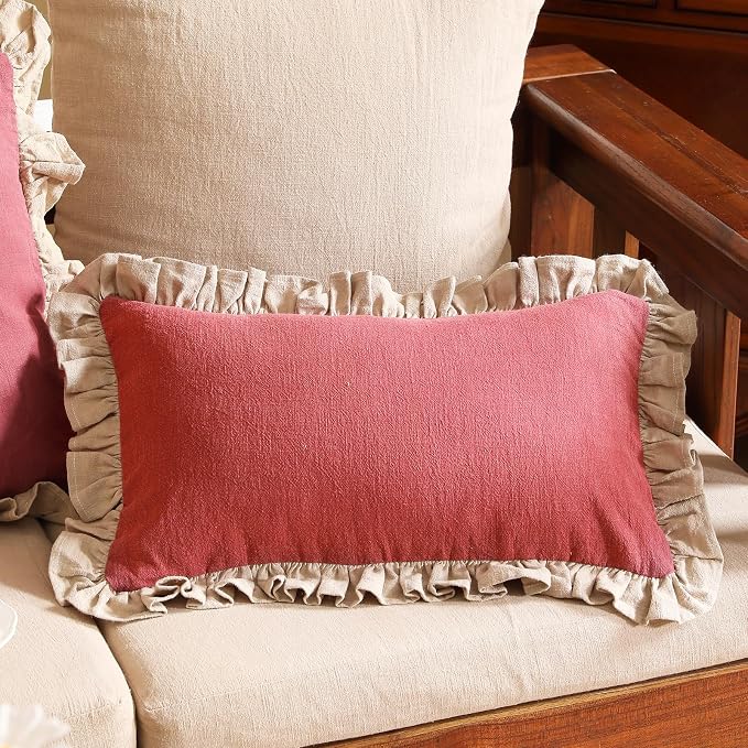 patdrea Shabby Chic Red Decorative Throw Pillow Covers 20x12 Set of 2, - Image 2