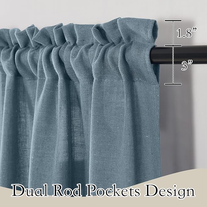 RYB HOME Kitchen Curtains, 30 inches Long Linen Rod Pocket Semi Sheer Cuartins - Image 2