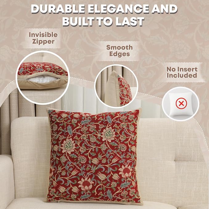 Charlotte Home Furnishings Throw Pillow Covers 16x16 in Red Flowers Decorative - Image 2