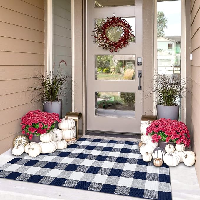 IOHOUZE Buffalo Plaid Checkered Rug 3x5 Ft Front Door Mats, Washable Area Rugs by iOhouze