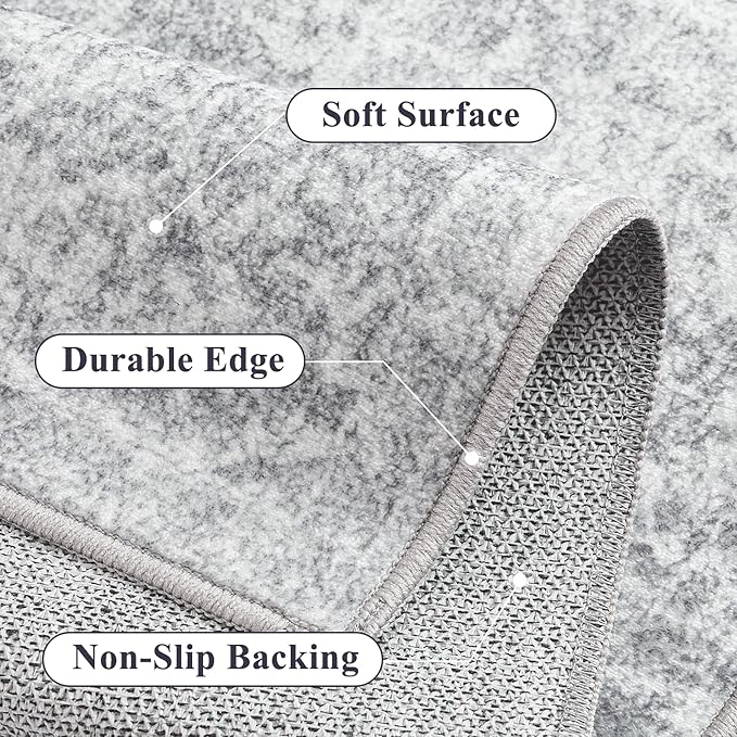 2x3 Entryway Area Rug Vintage Washable Small Carpet Indoor Non Slip Grey - Image 6