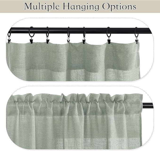 RYB HOME Cafe Curtains 24 inches Length, Linen Sheer Short Curtains - Image 3